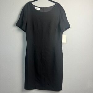 NWT Albert Nipon Black Wool Dress Career Short Sleeve Sheath Dress Size 14‎